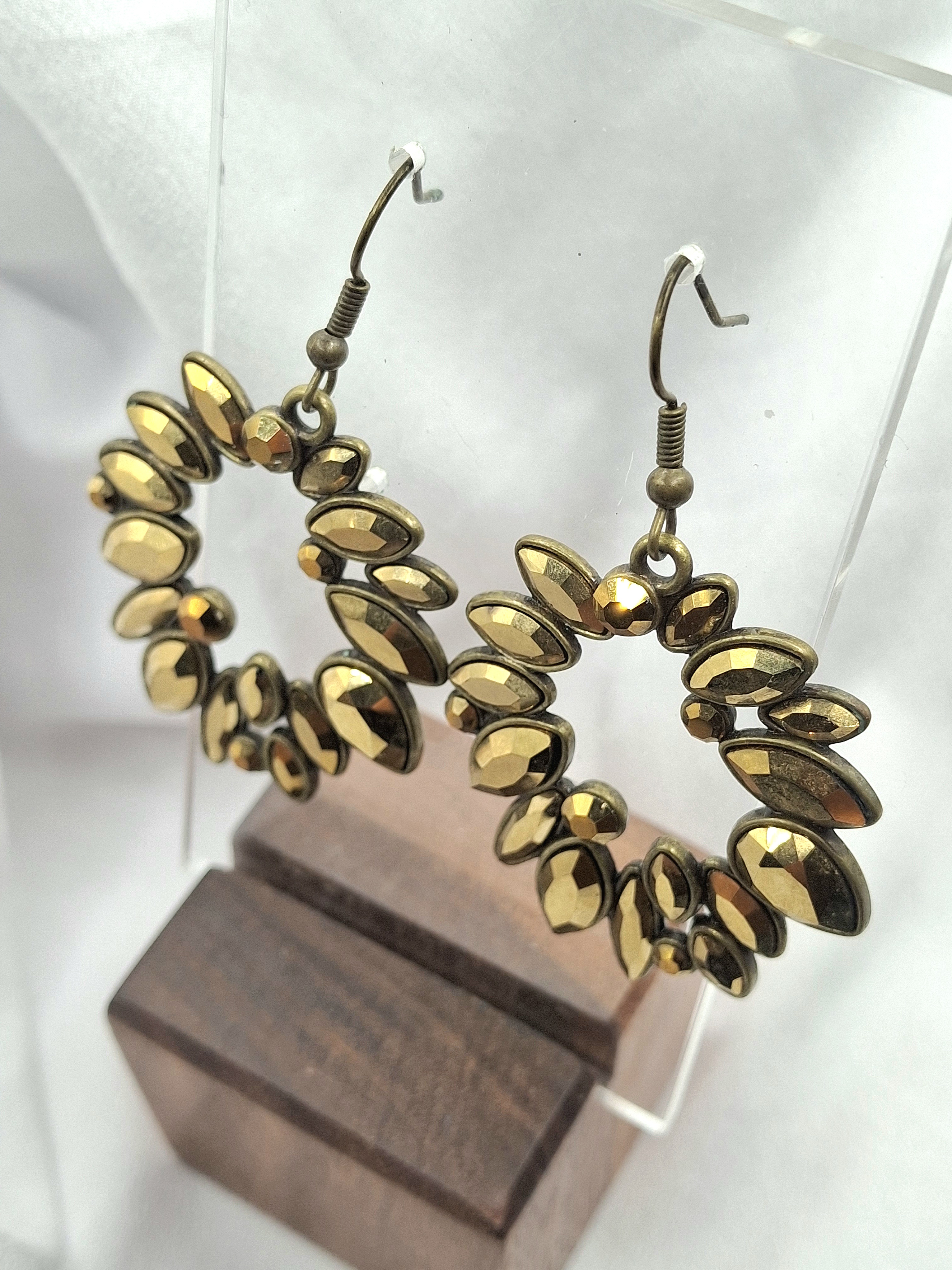 Image 2 for Gold Crystal Wreath Dangling Statement Earrings