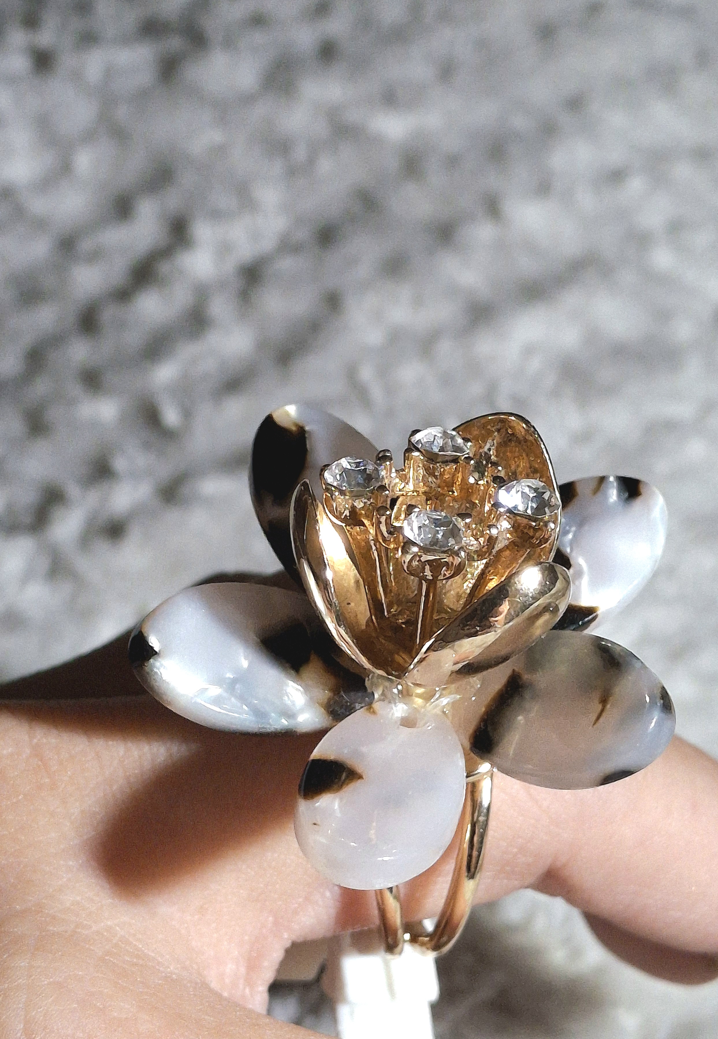 Image 4 for NWOT Adjustable Faux Tortise Shell Flower Statement Ring