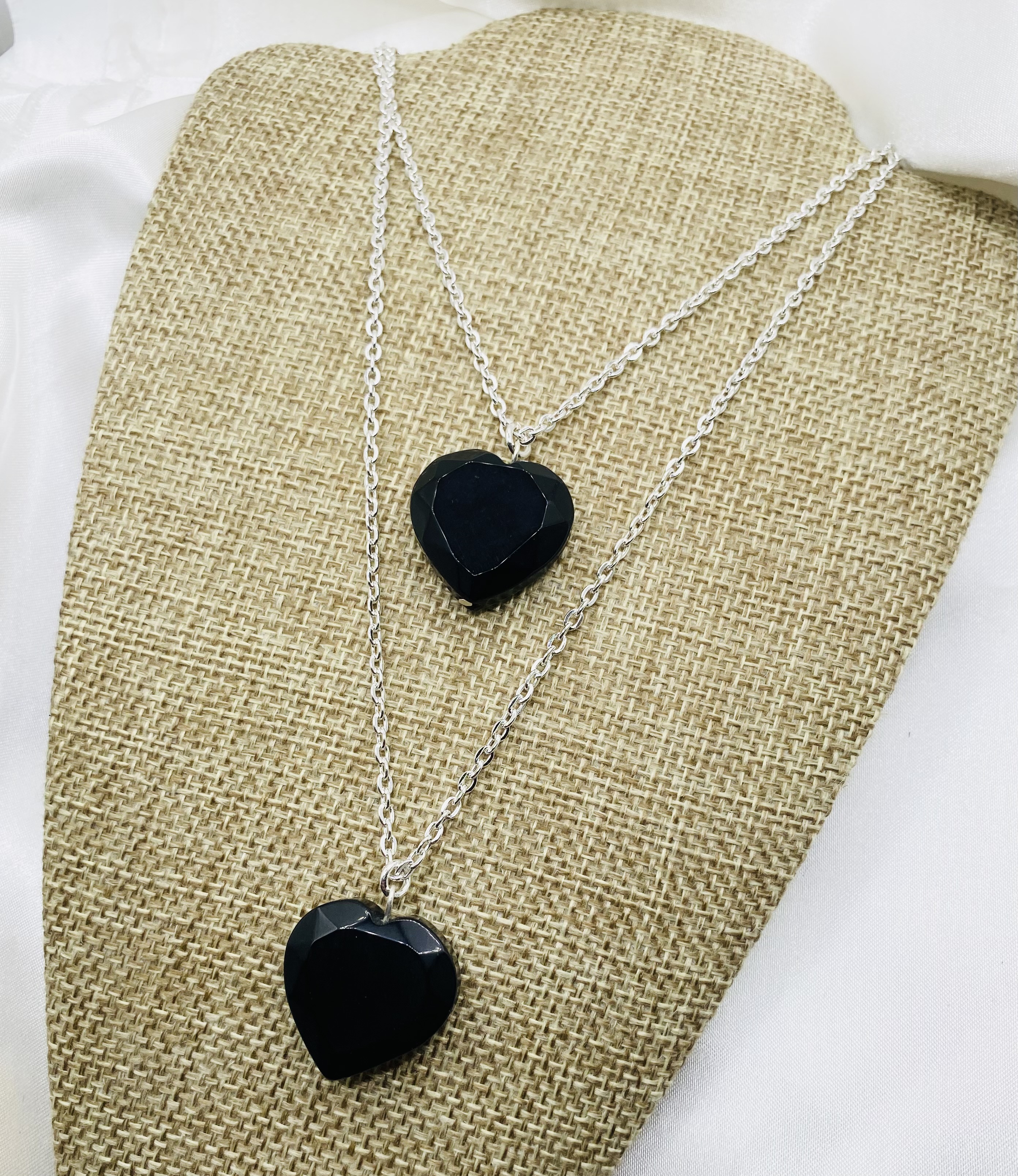 Image 2 for Layered Black Heart Necklace - Silver Chain - NWT