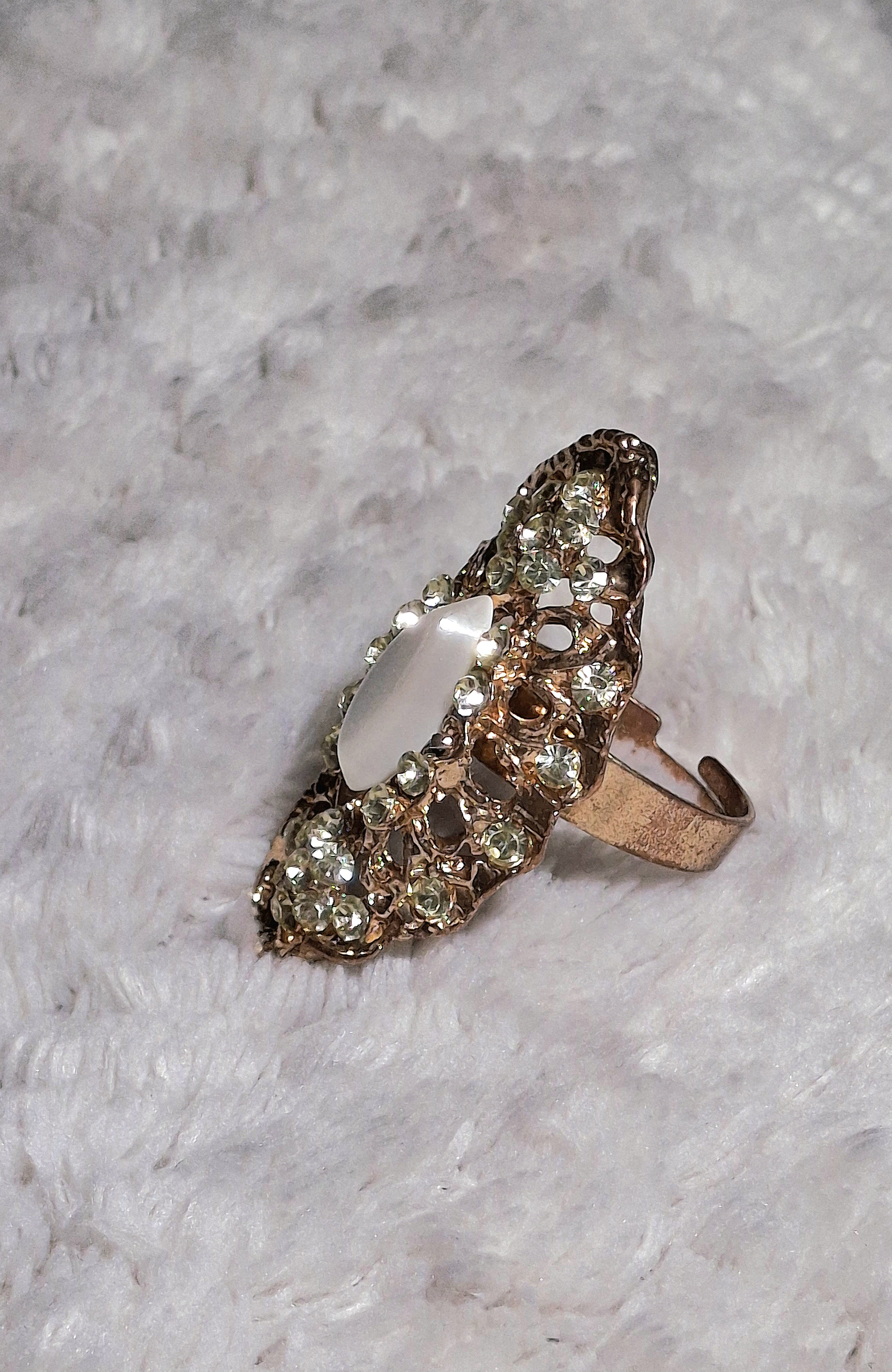 Image 3 for Vintage Adjustable Gold Toned Ring with Rhinestones