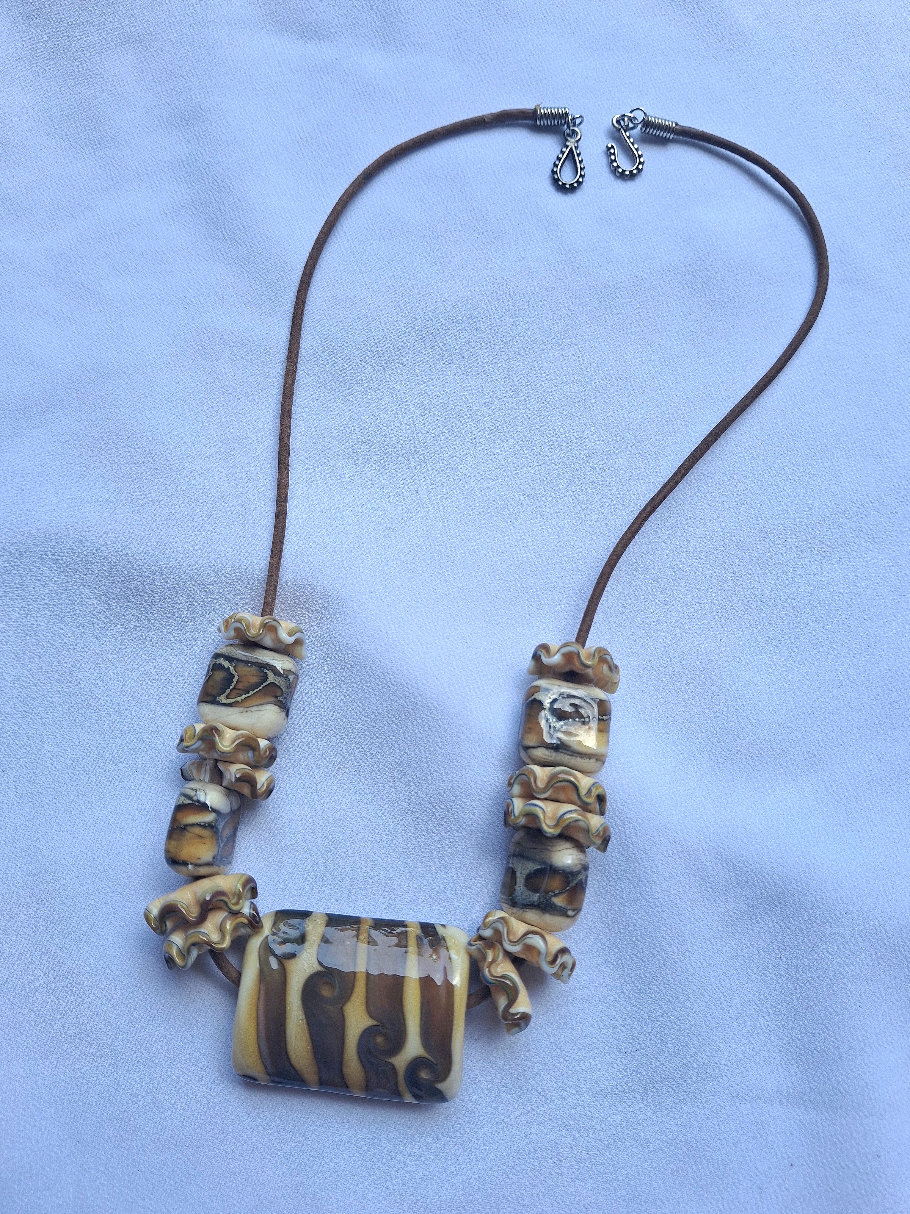 Vintage Brown & Beige Glass Bead Statement Necklace