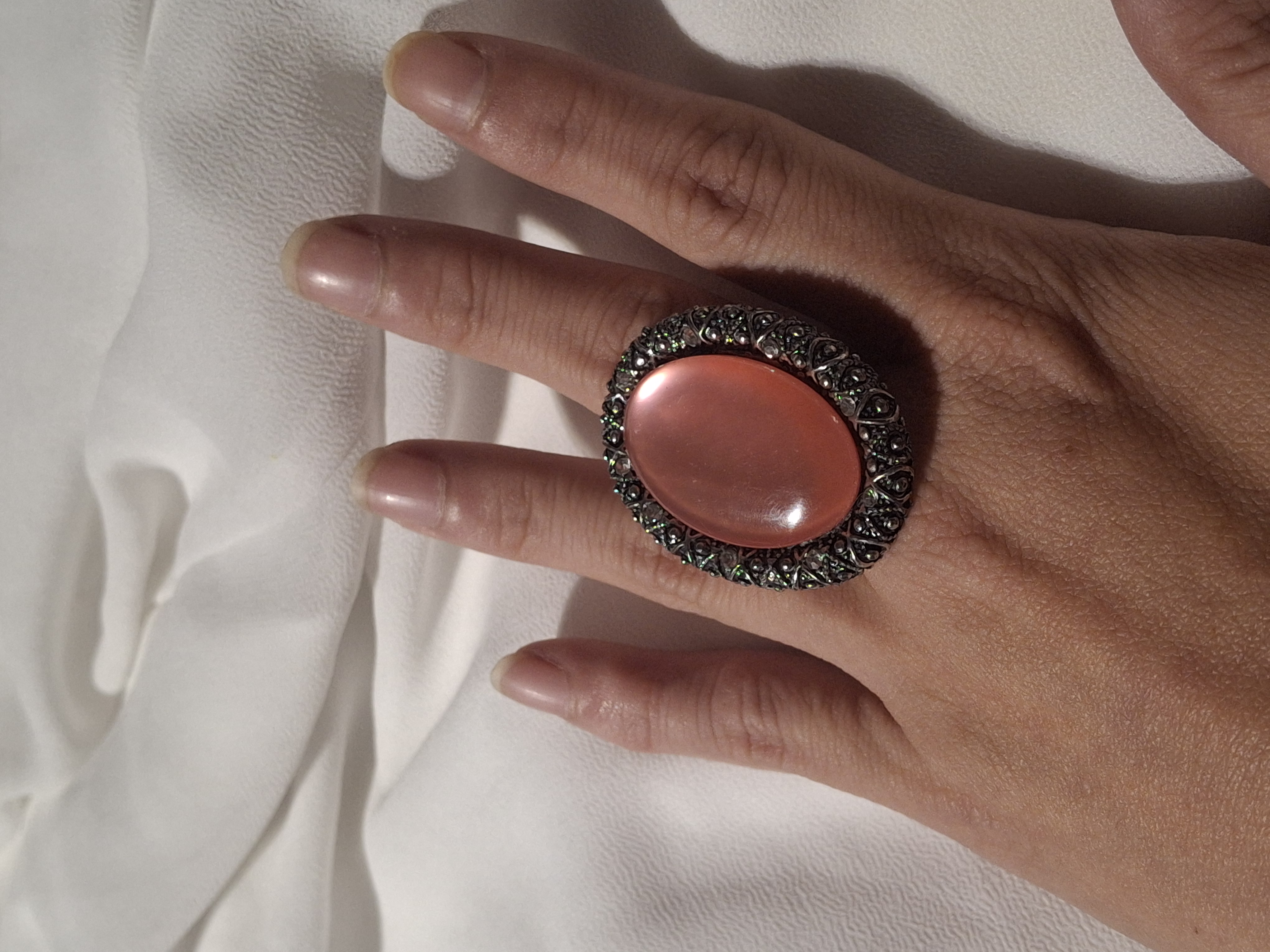 Image 3 for Vintage Large Silver Toned Coral Statement Ring - Adjustable Cocktail Ring Jewelry