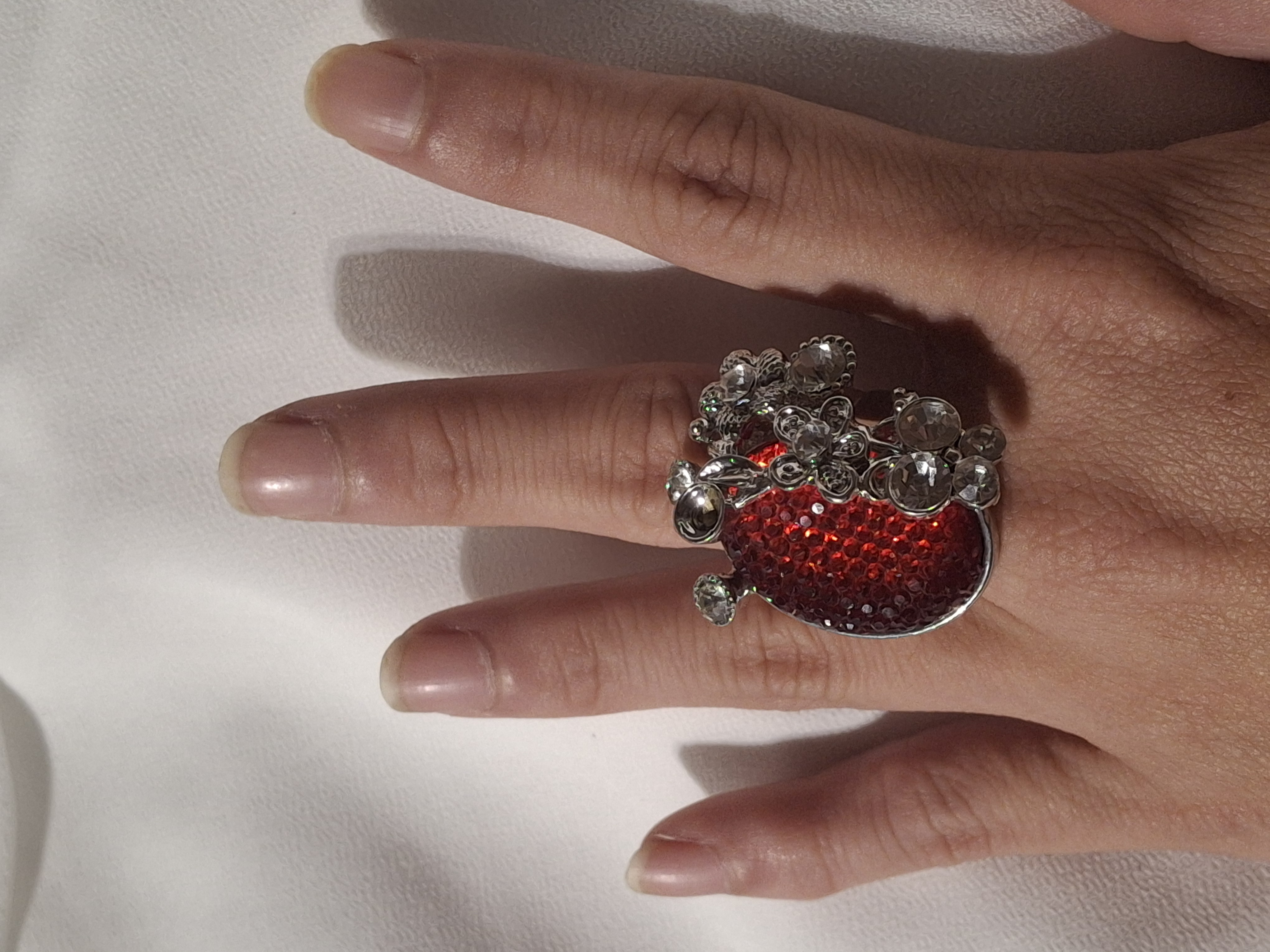 Image 3 for Vintage Silver Toned Red Stone Statement Ring - Adjustable Cocktail Ring Jewelry