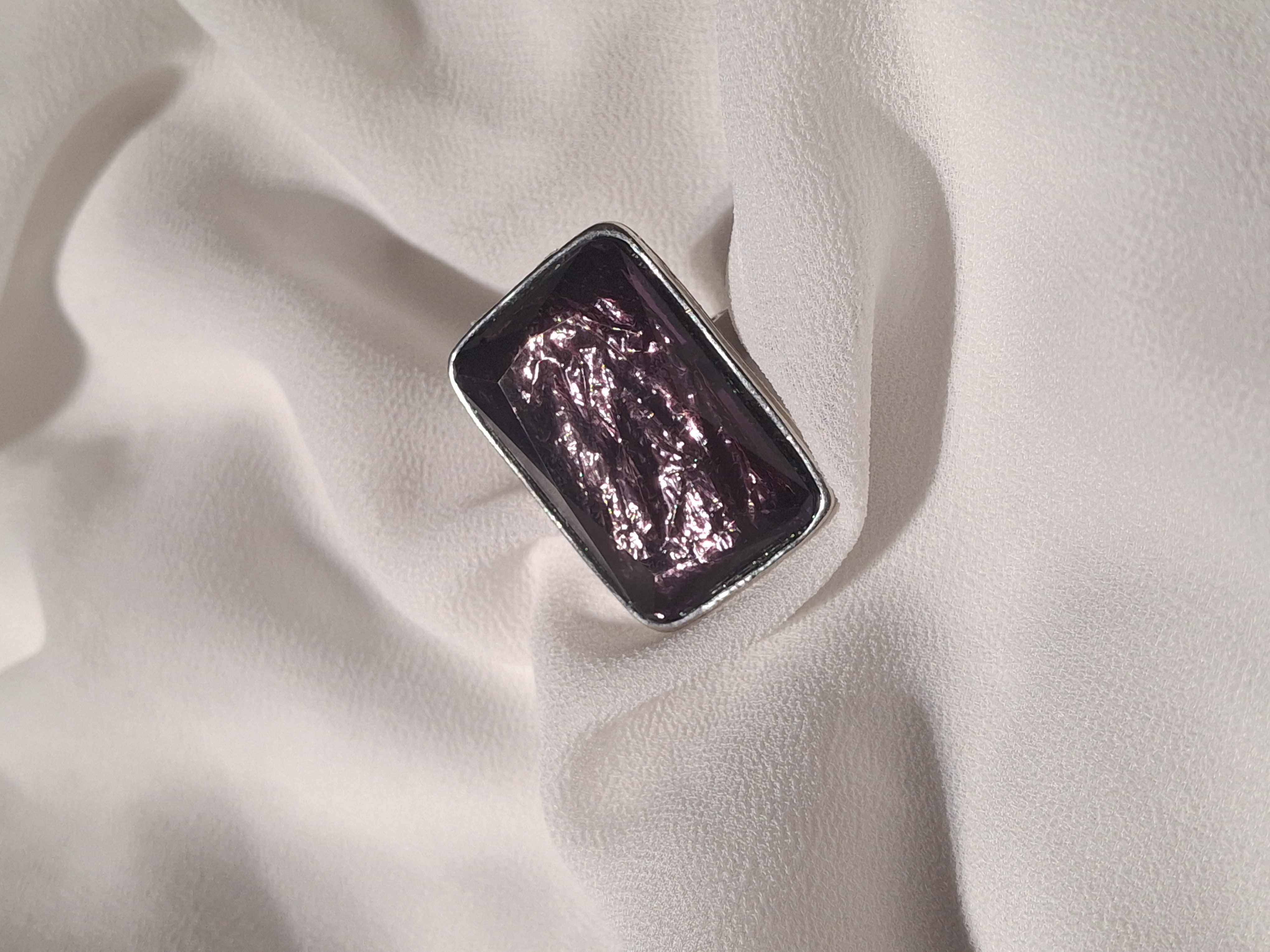 Image 3 for Unique Vintage Adjustable Silver Toned Purple Statement Cocktail Ring