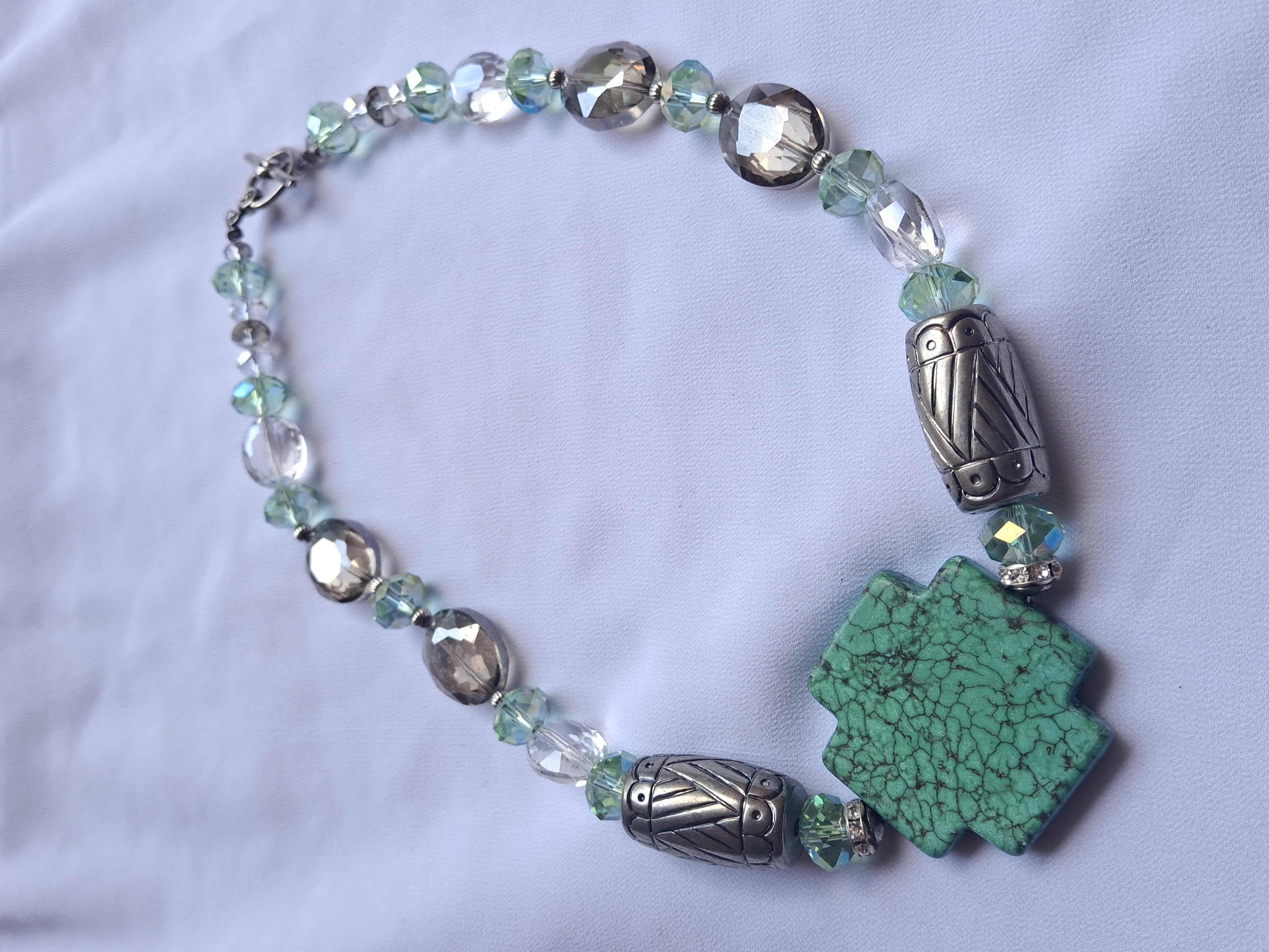 Image 4 for Vintage Turquoise & Crystal Beaded Cross Necklace